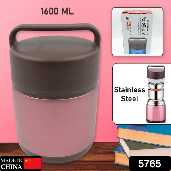 Vacuum insulated lunch box, 304 stainless steel, used for lunch storage, double-layer travel hiking picnic food jar, with folding spoon and handle BPA Free Thermos Lunch Box for Kids Adults (1600 ML) - Image 2