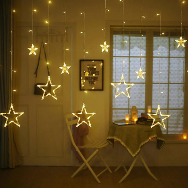 12 Stars LED Curtain String Lights with 8 Flashing Modes for Home Decoration, Diwali & Wedding LED Christmas Light Indoor and Outdoor Light ,Festival Decoration  (Warm White / With Box) - Image 6