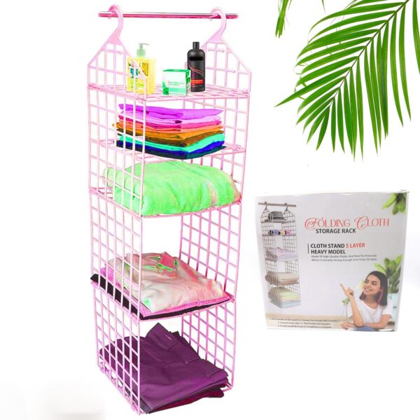 Multipurpose 5 Layer Folding Clothes Storage Racks||Closet for Students Wardrobe Shelves Socks, Scarf, t-Shirt, etc||Hanging Organizer Storage Holders & Racks - Image 7