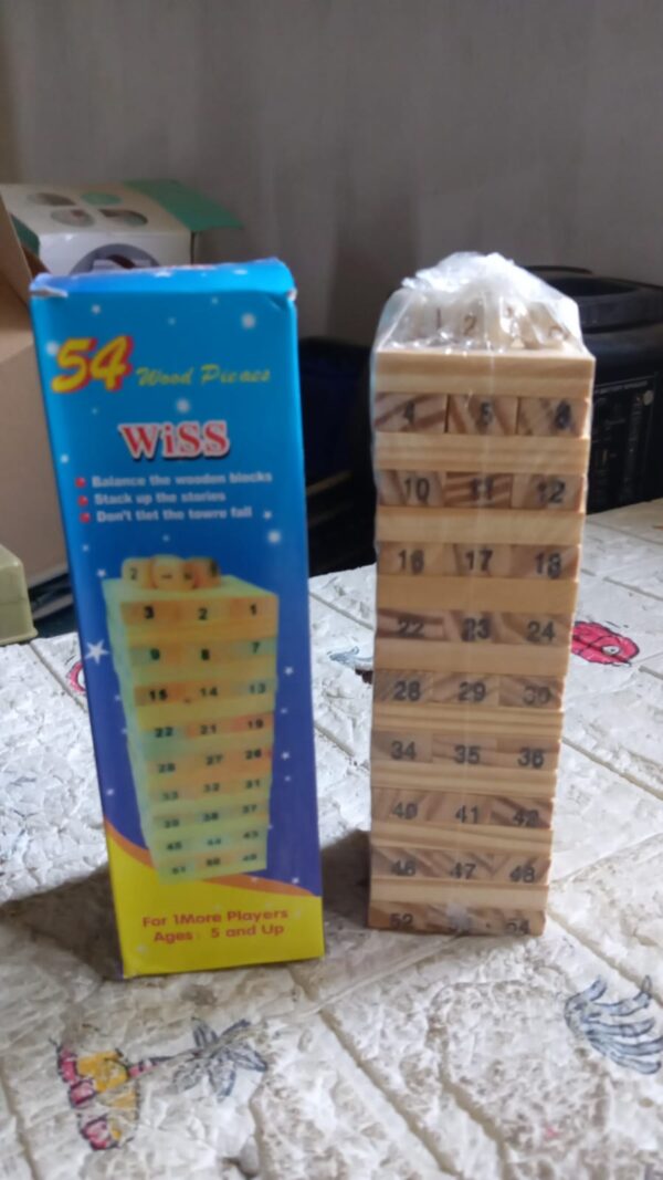54 Pcs Blocks 4 Dices Wooden Tumbling Stacking Building - Image 8