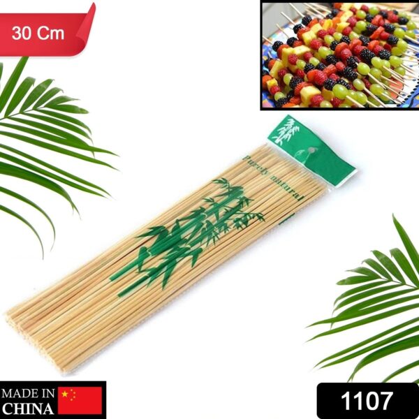 Camping Wooden Color Bamboo BBQ Skewers Barbecue Shish Kabob Sticks Fruit Kebab Meat Party Fountain Bamboo BBQ Sticks Skewers Wooden (30cm) - Image 2
