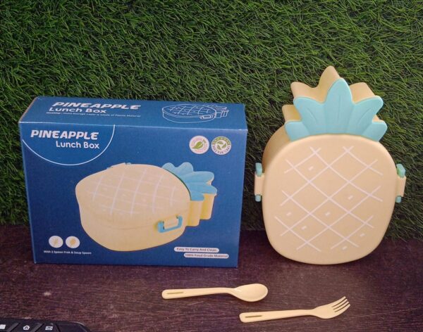 Kids Lunch Box Cute Pineapple Shaped Bento Box with Fork Spoon Snack Container Microwave Portable Office Lunch Box (1 Pc / With Spoon, Fork & Color Box) - Image 10