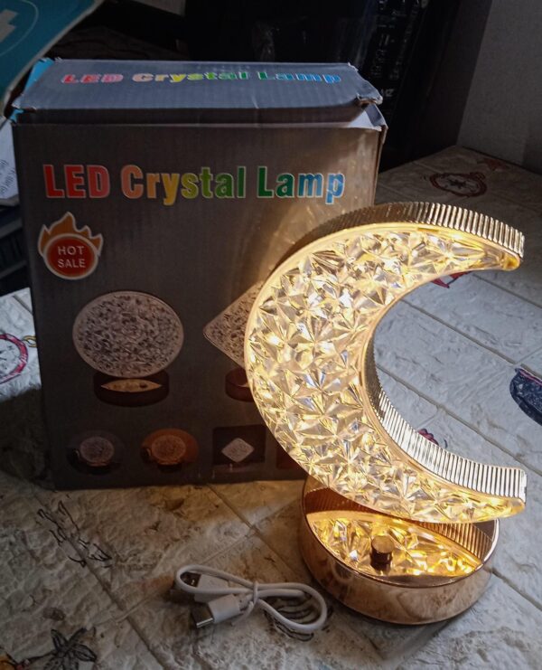 Crystal Table Lamp | Moon Shape Touch Control Lamp with 3 Color | Metal Bedside Lamp for Kids Bedroom Romantic Desktop Nightstand | Stepless Dimming USB Charging Touch Night Light - Image 11