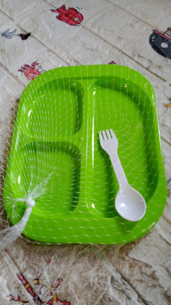 Plastic Food Plates / Biodegradable 3 Compartment Square Plate With Spoon for Food Snacks / Nuts / Desserts Plates for Kids, Reusable Plates for Outdoor, Camping, BPA-free (1 Pc) - Image 7