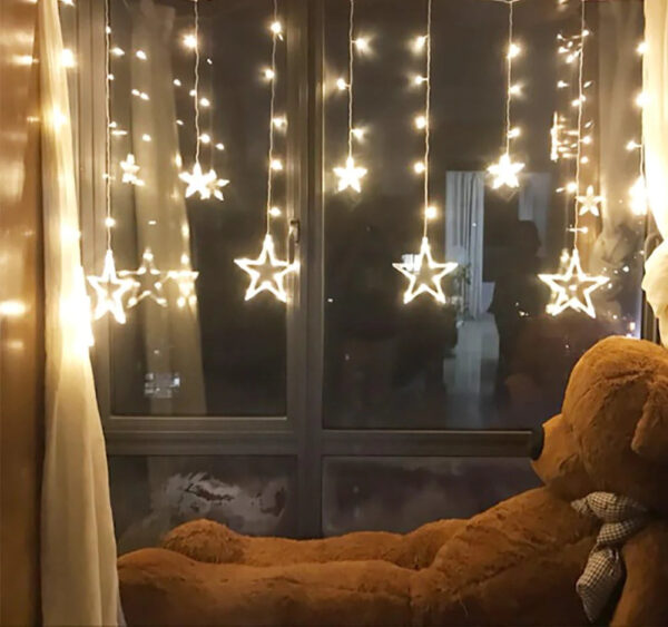 12 Stars LED Curtain String Lights with 8 Flashing Modes for Home Decoration, Diwali & Wedding LED Christmas Light Indoor and Outdoor Light ,Festival Decoration  (Warm White / With Box) - Image 5