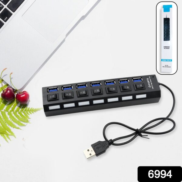 USB Splitter Multi Port USB 2.0 Hub, 7 Port with Independent On/Off Switch and LED Indicators USB A Port Data Hub, Suitable for PC Computer Keyboard Laptop Mobile HDD, Flash Drive  Etc - Image 2