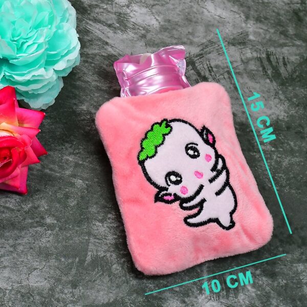 Pink Cartoon Small Hot Water Bag with Cover for Pain Relief - Image 4