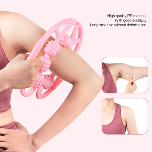 Muscle Massage Roller, 7 Wheels Relieve Soreness Leg Muscle Roller Fitness Roller Muscle Relaxer Massage Roller Ring Clip All Round Massaging Uniform Force Elastic PP Drop Shaped for Home Use (1 Pc) - Image 4