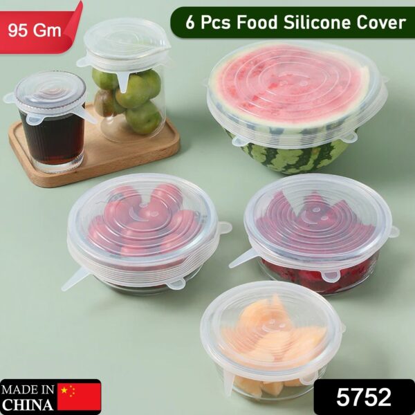 Silicone Stretch Lids, Food Cover For Freezer Microwave Oven Safe Fresh-Keeping Flexible Covers for Utensils, Dishes, Plates Jars, Cans, Mugs, Bowl Covers Food Safety Seal Lids (6 Pcs Set /95 Gm ) - Image 2