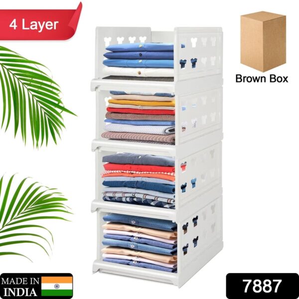 4 Layer Stackable Multifunctional Storage,for Clothes Foldable Drawer Shelf Basket Utility Cart Rack Storage Organizer Cart for Kitchen, Pantry Closet, Bedroom, Bathroom, Laundry (4 Layer 1 Pc) - Image 2