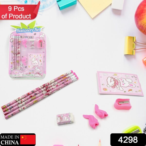 Kids' Stationery Kit: Wooden Pencils, Sharpener, Eraser, Diary (9 Pc Set) - Image 2