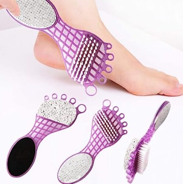 4 in 1 Pedicure Tool for Rough & Dry Feet Dual-Sided with Pumice Stone Soft Brush Steel Scrubber & Emery File Softens Hard Foot Corns & Calluses Cleanses & Smoothens Dull Feet - Image 3