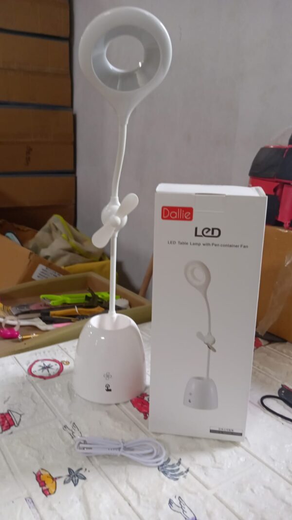 Rechargeable LED, LED Desk Lamp with Pen Container Fan, Interior Lighting for Study, Children's Room, Bedroom or Office, Perfect for Emergency, Study, Reading and Home USB Cable Included - Image 7