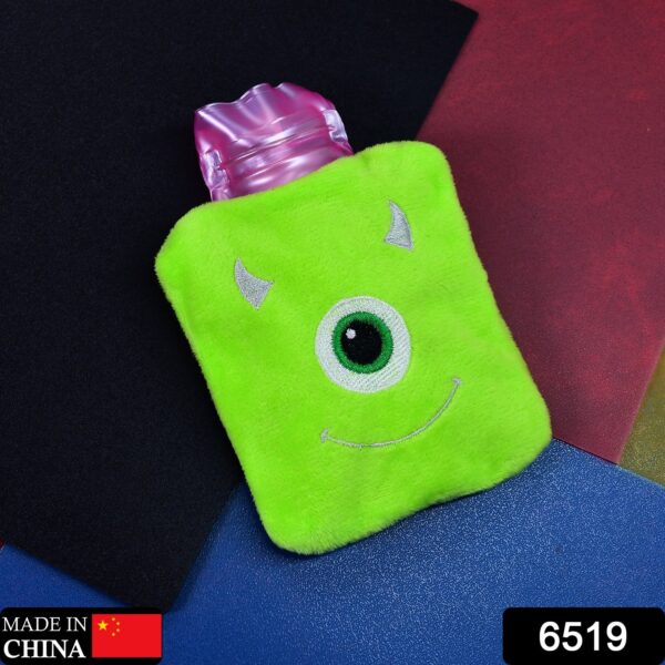 Green One-Eyed Monster Print Small Hot Water Bag with Cover for Pain Relief - Image 2