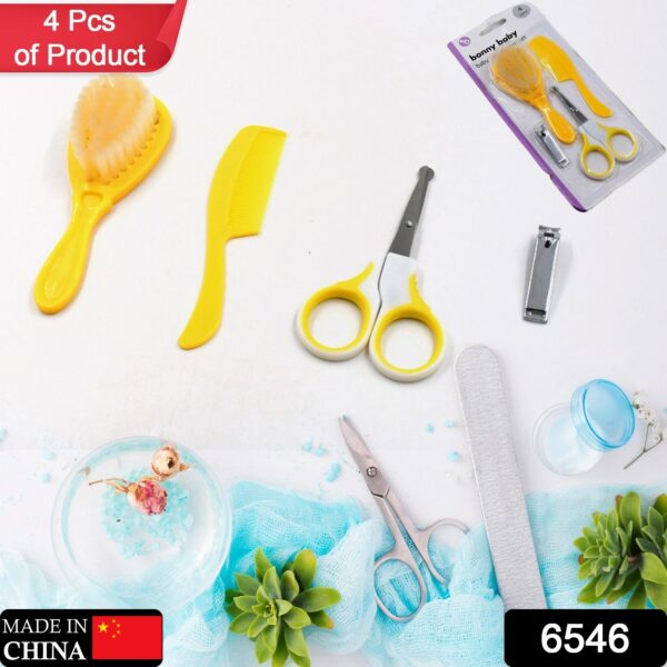 Born Baby Health Care Kit Baby Health Care And Grooming Kit 4 in 1 Nail Clipper Brush Comb Scissors Baby Safety Care Kit (4 Pcs Set) - Image 2