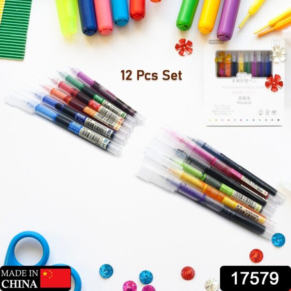 12 Color Rolling Ball Pens, Quick-Drying Ink 0.5 mm Extra Fine Point Roller ball Pens Straight Liquid Gel Ink Pens for Writing, Drawing, Journaling, Taking Notes, School Office Stationery (12 Pcs Set) - Image 2