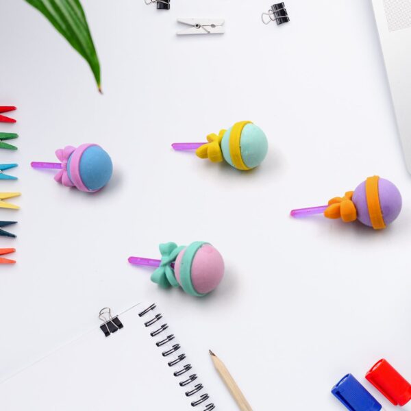 Lolipop Eraser for Girls & Boys / Eraser for School B'Day Return Gift Party Doughnut Lollipop Ice Cream Theme Shape Erasers Set for Kids Educational Stationary kit, School Supplies (1 Set 4 Pc) - Image 4