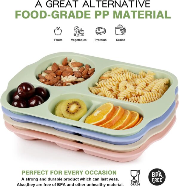Divided Plates, 5 Compartments 32 CM Split Plates, Shatterproof Separating Plates For Kids And Adults, Microwave and Dishwasher Tableware Set, Multi-Colour, Modern (4 Pc Set) - Image 4