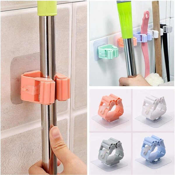 Broom Holder Wall Mounted, Mop and Broom Holder Broom Organizer Grip Clips, No Drilling, Wall Mounted Storage Rack Storage & Organization for Kitchen, Bathroom, Garden - Image 3