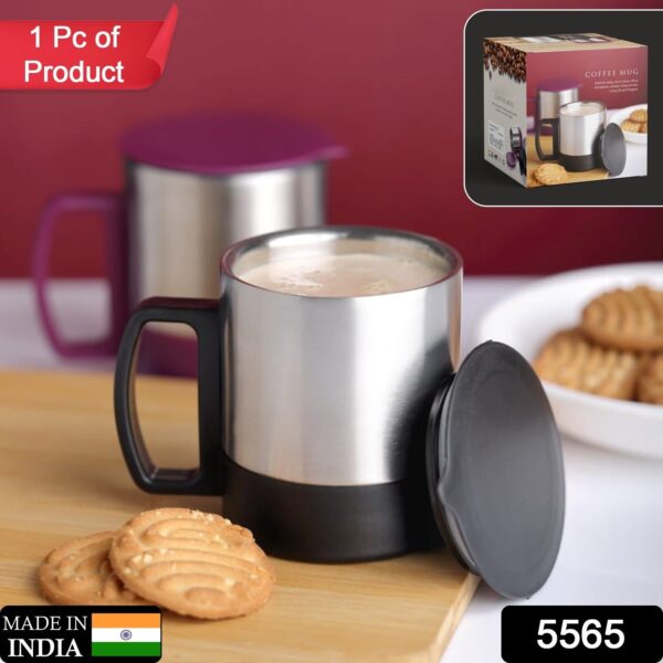 Stainless Steel Coffee/Tea Cup, Stainless Steel Lid Cover Hot Coffee/Tea Mug Hot Insulated Double Wall Stainless Steel, Coffee and Milk Cup with Lid & Handle Easy To Carry - Coffee Cup (1 Pc) - Image 2