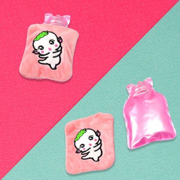 Pink Cartoon Small Hot Water Bag with Cover for Pain Relief - Image 3