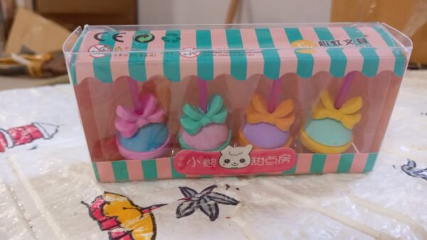 Lolipop Eraser for Girls & Boys / Eraser for School B'Day Return Gift Party Doughnut Lollipop Ice Cream Theme Shape Erasers Set for Kids Educational Stationary kit, School Supplies (1 Set 4 Pc) - Image 6