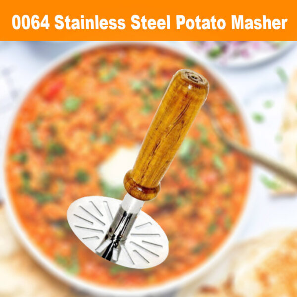 Stainless Steel Potato Masher, Pav Bhaji Masher with wooden handle - Image 6