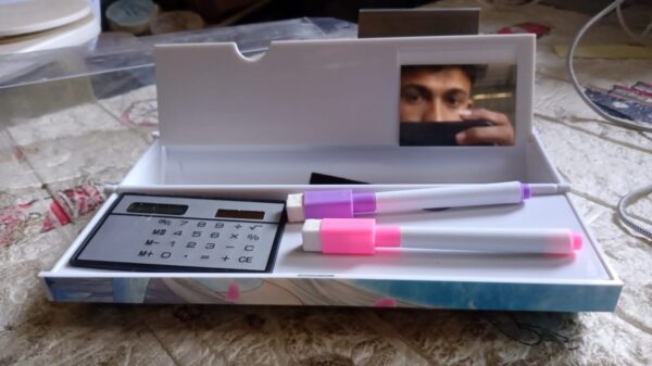 12 in 1 Compass Box, Geometry Box 2 Compartment, Pencil Box with 1 Calculator, 1 Mirror, Pen Refill 2 Black, 2 Blue, 2 Red, 2 Marker for Boys Art Plastic Pencil Box for Girls and Boys - Image 8