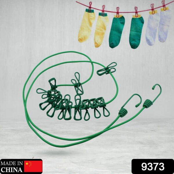 Elastic Cloth Drying Rope with 12 Metal Clip Portable Clothes line For Home & Travel - Image 2