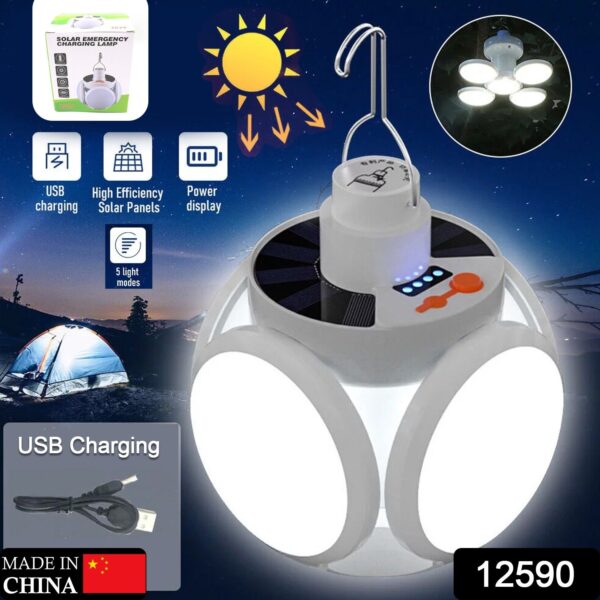 Solar Multi-Functional Emergency LED Light Bulb with USB Charging, LED camping lamp, camping lamp, USB rechargeable, 5 brightness light modes, foldable camping light, SOS IP65 waterproof camping light, blackout emergency equipment, camping gadgets - Image 2