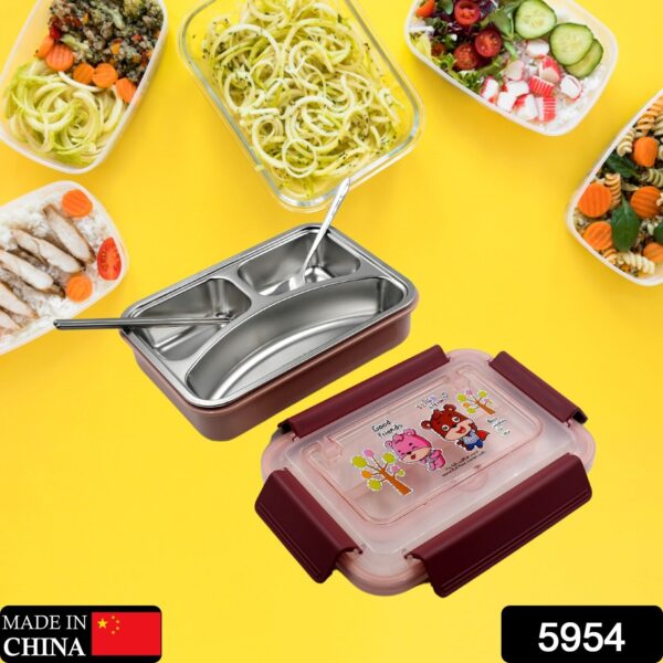 Food‑Safe Materials Kids Lunch Box With steel  Spoon & chopsticks Compartment is Designed Made of 304 Stainless Steel Easy to Clean for School for Camping for Work for Home, Office - Image 2