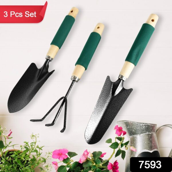 Gardening Tools - Hand Cultivator, Trowel, Heavy Duty with Ergonomic Wooden Handle for Transplanting and Digging (3 Pcs Set) - Image 2