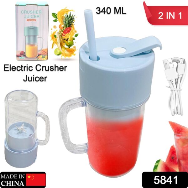 2 In1 Portable Crusher Juicer With Handle & Straw for Smoothie Sipper USB Rechargeable (340 ml) 6 Stainless Steel Blades Compact Juicer Mixer, Juicer Portable Fresh Juice Blender Portable Electric Juicer ( 340 ML ) - Image 2