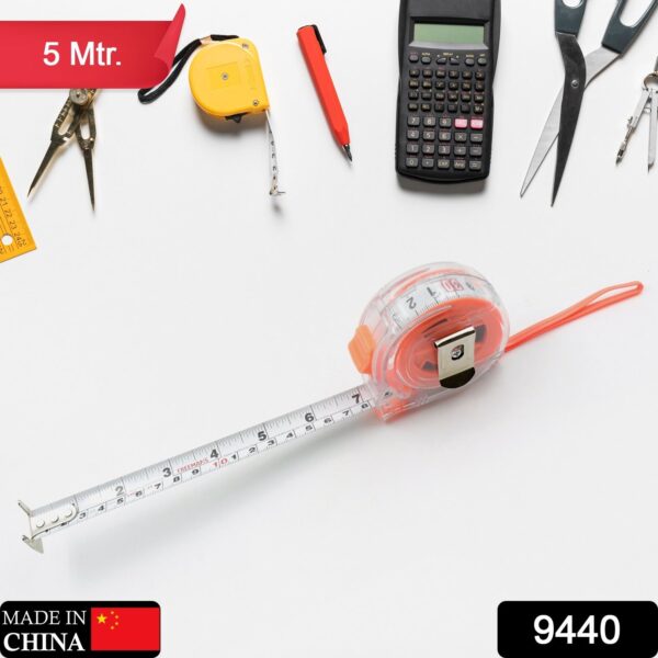 5 Meter Measuring Tape with Press Release Locking System, Measuring Tape with Transparent Gripper for Engineering/Hight/Decoration Measurement - Image 2