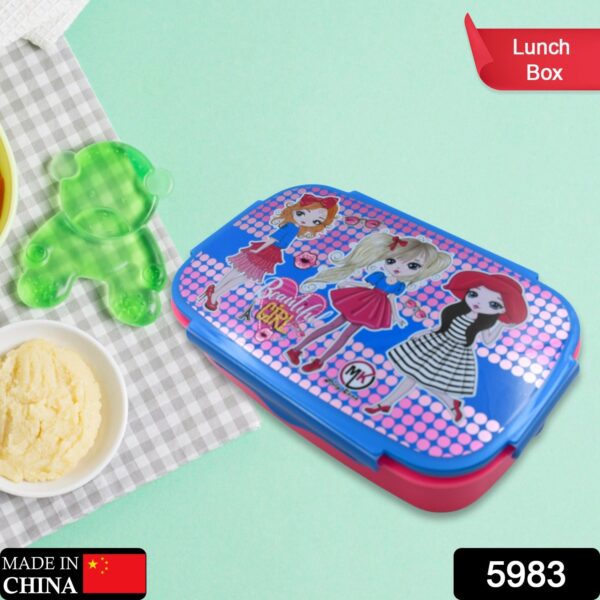 Cartoon Printed Plastic Lunch Box With Inside Small Box & Spoon for Kids, Air Tight Lunch Tiffin Box for Girls Boys, Food Container, Specially Designed for School Going Boys and Girls - Image 2