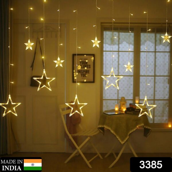12 Stars LED Curtain String Lights with 8 Flashing Modes for Home Decoration, Diwali & Wedding LED Christmas Light Indoor and Outdoor Light ,Festival Decoration  (Warm White / With Box) - Image 2