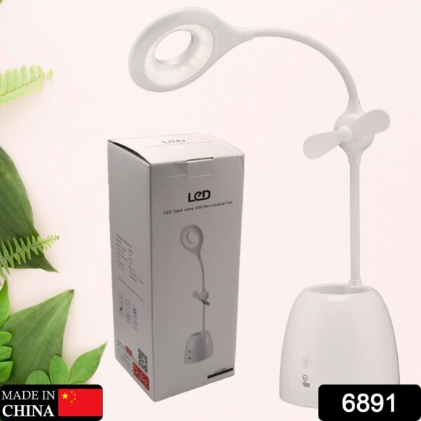 Rechargeable LED, LED Desk Lamp with Pen Container Fan, Interior Lighting for Study, Children's Room, Bedroom or Office, Perfect for Emergency, Study, Reading and Home USB Cable Included - Image 2
