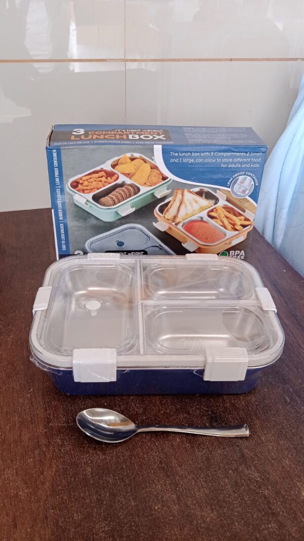3 Compartment Transparent Stainless Steel Lunch Box for Kids, Tiffin Box, Lunch Box, Lunch Box for Kids, Insulated Lunch Box, Lunch Box for Office Women and Men, Stainless Steel Tiffin Box for Boys, Girls, School Office (Multi Color) - Image 7