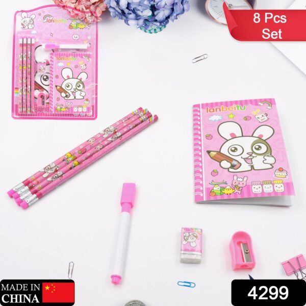Kids' Stationery Kit: Wooden Pencils, Sharpener, Eraser, Diary (8 Pc Set) - Image 2