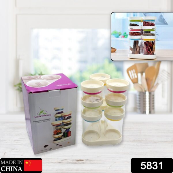 Multipurpose Plastic Transparent Storage Containers Masala Box Dabba Spice, Plastic Masala Spices Container Set Capacity With Airtight Lid Kitchen Pantry Organizer For Salt Mukhwas Box With Tray (8 Pc Set) - Image 2