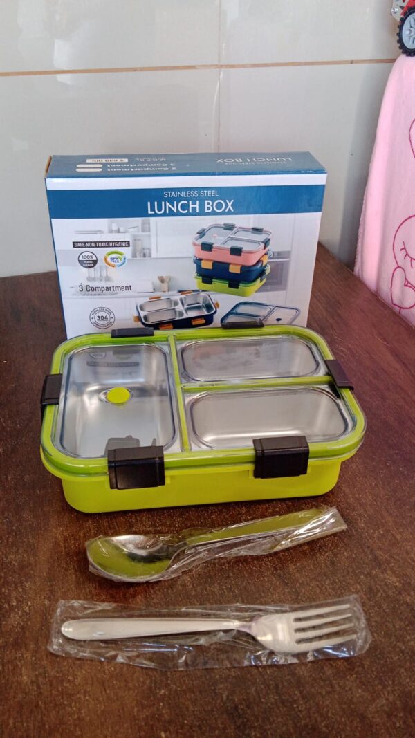 3 Compartment Transparent Stainless Steel Lunch Box for Kids, Tiffin Box, Lunch Box, Lunch Box for Kids, Insulated Lunch Box, Lunch Box for Office Women and Men, Stainless Steel Tiffin Box for Boys, Girls, School Office (Multi Color) - Image 8