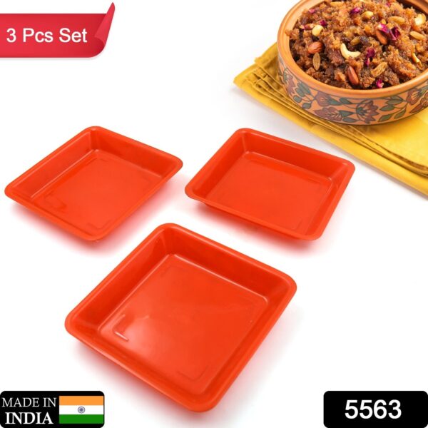 Square Plastic Halwa Dinner Plate Snacks / Breakfast, Restaurant Serving Trays Home School Coffee Hotel Kitchen Office (3 Pcs Set) - Image 2