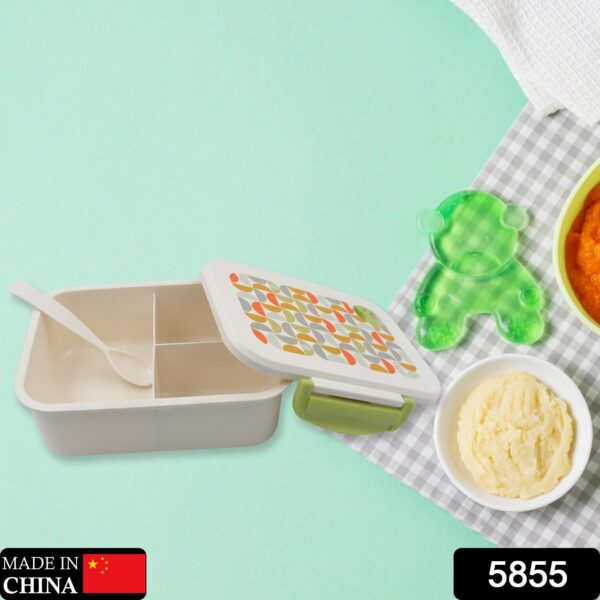 Lunch Box 3 Compartment With Leak Proof Lunch Box & 1 spoon, For School & Office Use - Image 2