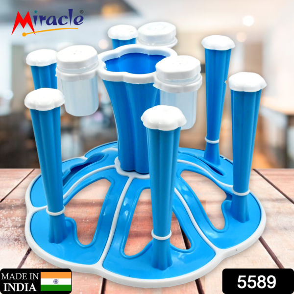 Miracle Plastic Glass Stand / Tumbler Holder / Glass Holder for Kitchen / Dining Table 6 Glasses Stand With 3 Pepper Salt (Moq :- 2 Pc) - Image 2