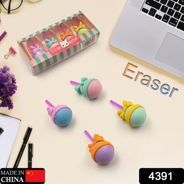 Lolipop Eraser for Girls & Boys / Eraser for School B'Day Return Gift Party Doughnut Lollipop Ice Cream Theme Shape Erasers Set for Kids Educational Stationary kit, School Supplies (1 Set 4 Pc) - Image 2